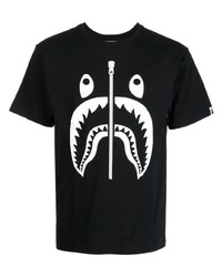 schwarzes bedrucktes T-Shirt mit einem Rundhalsausschnitt von A Bathing Ape