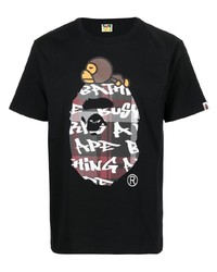 schwarzes bedrucktes T-Shirt mit einem Rundhalsausschnitt von A Bathing Ape