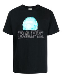 schwarzes bedrucktes T-Shirt mit einem Rundhalsausschnitt von A Bathing Ape