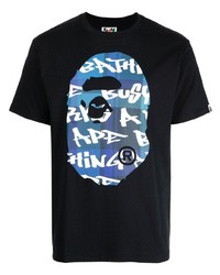 schwarzes bedrucktes T-Shirt mit einem Rundhalsausschnitt von A Bathing Ape