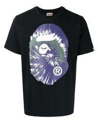 schwarzes bedrucktes T-Shirt mit einem Rundhalsausschnitt von A Bathing Ape