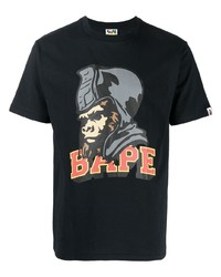 schwarzes bedrucktes T-Shirt mit einem Rundhalsausschnitt von A Bathing Ape