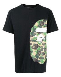 schwarzes bedrucktes T-Shirt mit einem Rundhalsausschnitt von A Bathing Ape