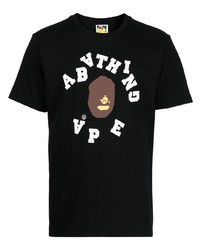 schwarzes bedrucktes T-Shirt mit einem Rundhalsausschnitt von A Bathing Ape