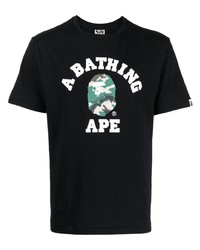 schwarzes bedrucktes T-Shirt mit einem Rundhalsausschnitt von A Bathing Ape