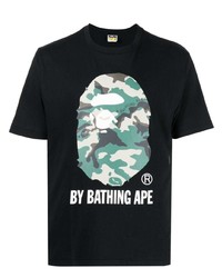 schwarzes bedrucktes T-Shirt mit einem Rundhalsausschnitt von A Bathing Ape