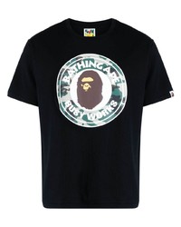 schwarzes bedrucktes T-Shirt mit einem Rundhalsausschnitt von A Bathing Ape