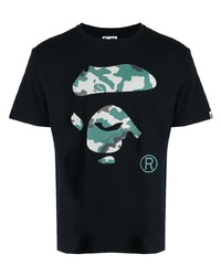 schwarzes bedrucktes T-Shirt mit einem Rundhalsausschnitt von A Bathing Ape