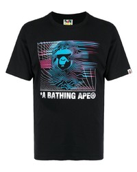 schwarzes bedrucktes T-Shirt mit einem Rundhalsausschnitt von A Bathing Ape