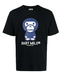 schwarzes bedrucktes T-Shirt mit einem Rundhalsausschnitt von A Bathing Ape