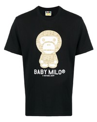 schwarzes bedrucktes T-Shirt mit einem Rundhalsausschnitt von A Bathing Ape