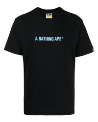 schwarzes bedrucktes T-Shirt mit einem Rundhalsausschnitt von A Bathing Ape