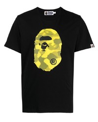 schwarzes bedrucktes T-Shirt mit einem Rundhalsausschnitt von A Bathing Ape