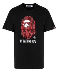 schwarzes bedrucktes T-Shirt mit einem Rundhalsausschnitt von A Bathing Ape