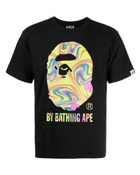 schwarzes bedrucktes T-Shirt mit einem Rundhalsausschnitt von A Bathing Ape