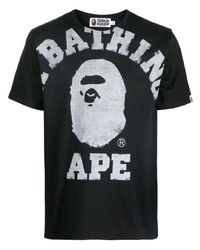 schwarzes bedrucktes T-Shirt mit einem Rundhalsausschnitt von A Bathing Ape