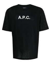 schwarzes bedrucktes T-Shirt mit einem Rundhalsausschnitt von A.P.C.