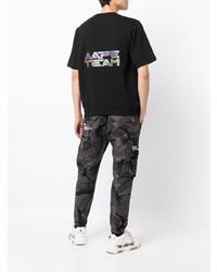 schwarzes bedrucktes T-Shirt mit einem Rundhalsausschnitt von AAPE BY A BATHING APE