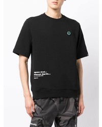 schwarzes bedrucktes T-Shirt mit einem Rundhalsausschnitt von AAPE BY A BATHING APE