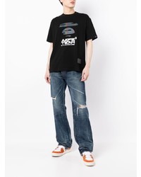 schwarzes bedrucktes T-Shirt mit einem Rundhalsausschnitt von AAPE BY A BATHING APE