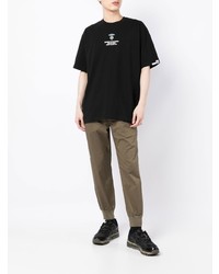 schwarzes bedrucktes T-Shirt mit einem Rundhalsausschnitt von AAPE BY A BATHING APE