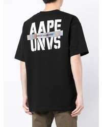 schwarzes bedrucktes T-Shirt mit einem Rundhalsausschnitt von AAPE BY A BATHING APE