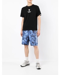 schwarzes bedrucktes T-Shirt mit einem Rundhalsausschnitt von AAPE BY A BATHING APE