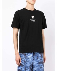 schwarzes bedrucktes T-Shirt mit einem Rundhalsausschnitt von AAPE BY A BATHING APE