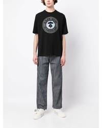 schwarzes bedrucktes T-Shirt mit einem Rundhalsausschnitt von AAPE BY A BATHING APE