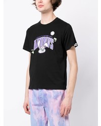 schwarzes bedrucktes T-Shirt mit einem Rundhalsausschnitt von AAPE BY A BATHING APE