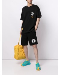 schwarzes bedrucktes T-Shirt mit einem Rundhalsausschnitt von AAPE BY A BATHING APE