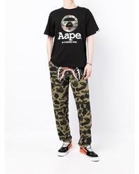 schwarzes bedrucktes T-Shirt mit einem Rundhalsausschnitt von AAPE BY A BATHING APE