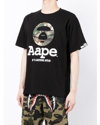 schwarzes bedrucktes T-Shirt mit einem Rundhalsausschnitt von AAPE BY A BATHING APE