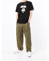 schwarzes bedrucktes T-Shirt mit einem Rundhalsausschnitt von AAPE BY A BATHING APE