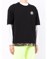 schwarzes bedrucktes T-Shirt mit einem Rundhalsausschnitt von AAPE BY A BATHING APE