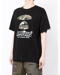 schwarzes bedrucktes T-Shirt mit einem Rundhalsausschnitt von AAPE BY A BATHING APE