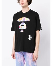 schwarzes bedrucktes T-Shirt mit einem Rundhalsausschnitt von AAPE BY A BATHING APE