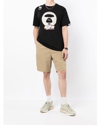 schwarzes bedrucktes T-Shirt mit einem Rundhalsausschnitt von AAPE BY A BATHING APE