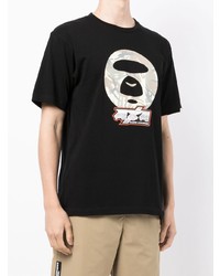 schwarzes bedrucktes T-Shirt mit einem Rundhalsausschnitt von AAPE BY A BATHING APE