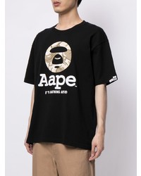 schwarzes bedrucktes T-Shirt mit einem Rundhalsausschnitt von AAPE BY A BATHING APE