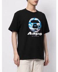 schwarzes bedrucktes T-Shirt mit einem Rundhalsausschnitt von AAPE BY A BATHING APE