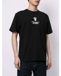 schwarzes bedrucktes T-Shirt mit einem Rundhalsausschnitt von AAPE BY A BATHING APE