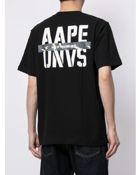 schwarzes bedrucktes T-Shirt mit einem Rundhalsausschnitt von AAPE BY A BATHING APE