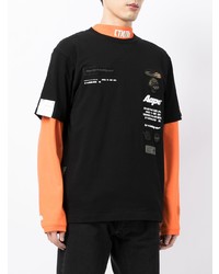 schwarzes bedrucktes T-Shirt mit einem Rundhalsausschnitt von AAPE BY A BATHING APE