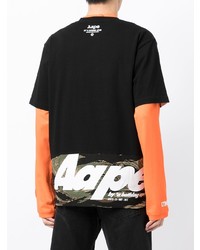 schwarzes bedrucktes T-Shirt mit einem Rundhalsausschnitt von AAPE BY A BATHING APE