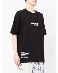 schwarzes bedrucktes T-Shirt mit einem Rundhalsausschnitt von AAPE BY A BATHING APE