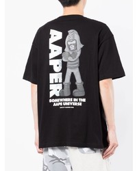 schwarzes bedrucktes T-Shirt mit einem Rundhalsausschnitt von AAPE BY A BATHING APE