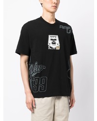 schwarzes bedrucktes T-Shirt mit einem Rundhalsausschnitt von AAPE BY A BATHING APE