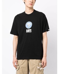 schwarzes bedrucktes T-Shirt mit einem Rundhalsausschnitt von AAPE BY A BATHING APE