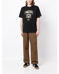 schwarzes bedrucktes T-Shirt mit einem Rundhalsausschnitt von AAPE BY A BATHING APE